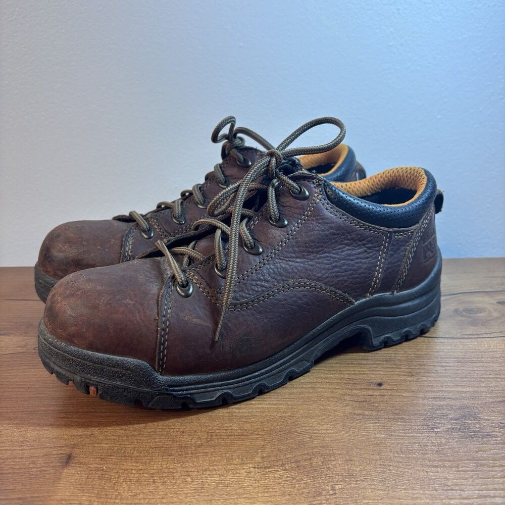 Timberland Pro Powerfit 63189 Womens Brown Leather Safety Toe Shoes Size 8W Wide